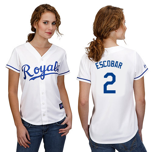 Alcides Escobar #2 mlb Jersey-Kansas City Royals Women's Authentic Home White Cool Base Baseball Jersey